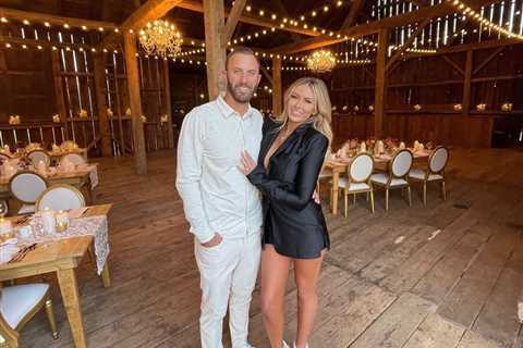 Paulina Gretzky holds hands with Ryder Cup star fiance Dustin Johnson in barn-chic Wags dinner