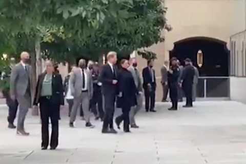 Meghan Markle and Prince Harry beam as they join NY mayor Bill De Blasio at observatory as they..