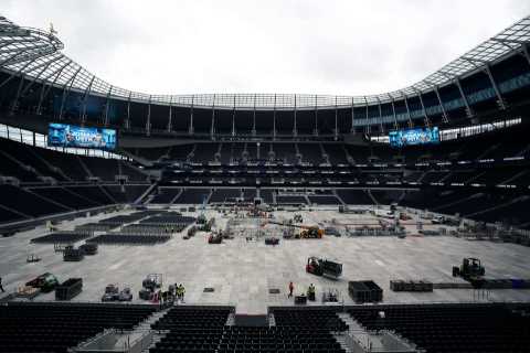 Tottenham Stadium transformed for Anthony Joshua vs Oleksandr Usyk with pitch covered up and ring..