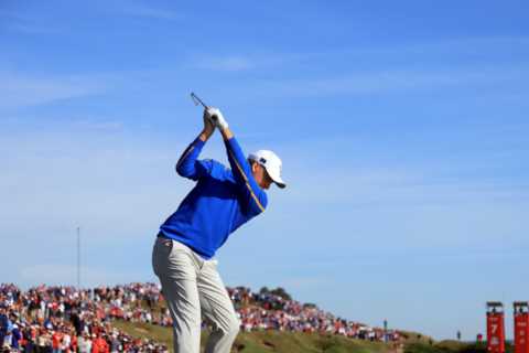 Ian Poulter settles nerves as he nails drive on first tee at Ryder Cup… despite heart rate at..
