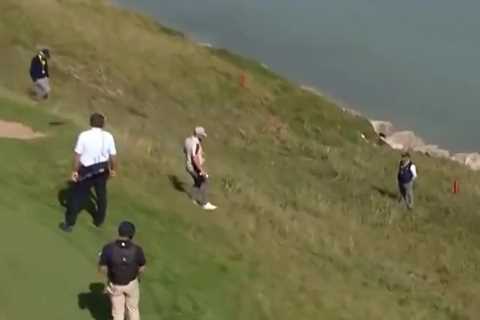 Watch Europe star Tyrrell Hatton slip down steep verge and wreck £5,000 trousers as torrid Ryder..