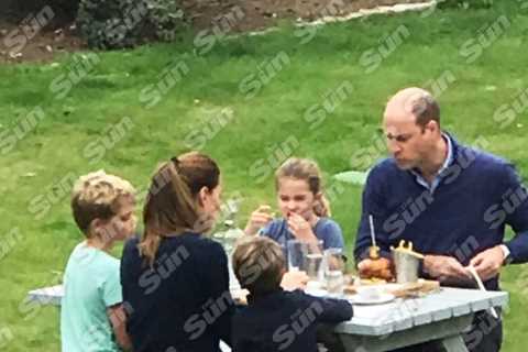 Prince William and Kate Middleton tuck into a pub lunch with George, Louis and Charlotte