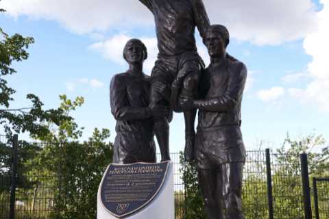 West Ham unveil statue of Moore, Hurst and Martin Peters with the latter’s ashes interred into the..