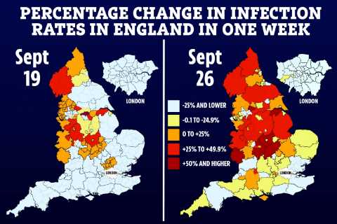 Brits catching Covid every day rises by 30% in a week as map reveals outbreak hotspots