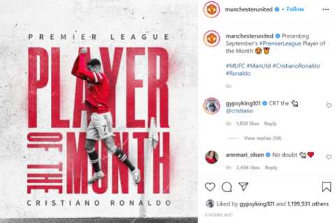 Tyson Fury reacts to Cristiano Ronaldo being named Premier League player of the month with ‘GOAT’..