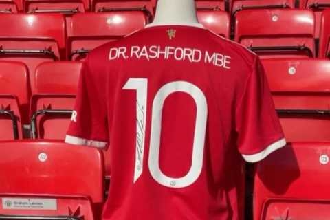 Man Utd show off ‘Dr Rashford MBE’ jersey after hero forward awarded honorary doctorate from..
