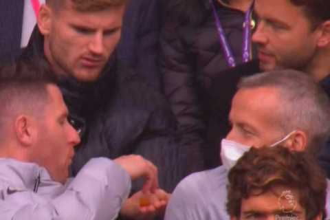 Chelsea star Timo Werner looks disgusted after being handed orange wine gum in Norwich match..