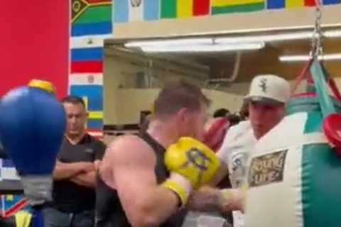 Watch Canelo Alvarez show off brutal power punches on heavy bag as boxing P4P star prepares for..