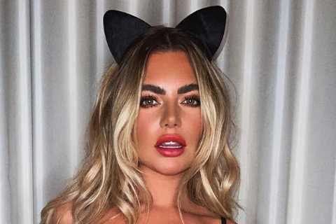 Megan Barton Hanson drives fans wild in cat-shaped bra and fishnet stockings for early Halloween..