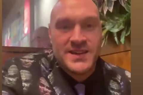 Tyson Fury wears suit covered with his own face as he attends wife Paris’ book launch at the..