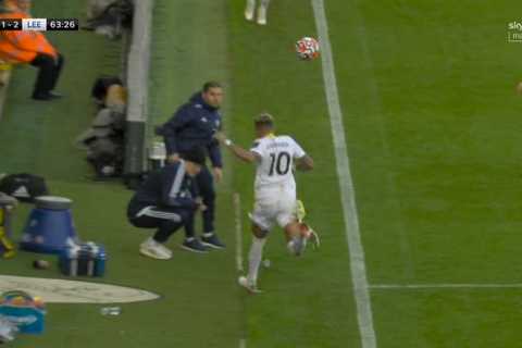 Watch Raphinha wipe out crouching Leeds boss Marcelo Bielsa as he chases down lost cause in 2-1 win ..