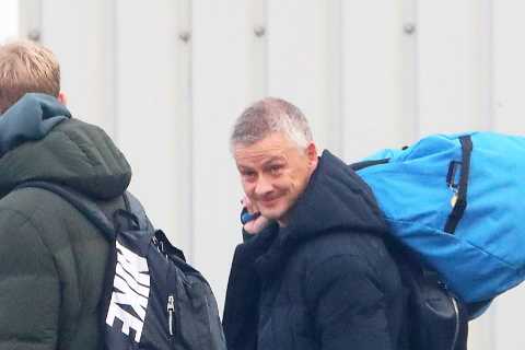 Ole Gunnar Solskjaer jets away with wife and kids carrying huge bag as Man Utd struggles continue..