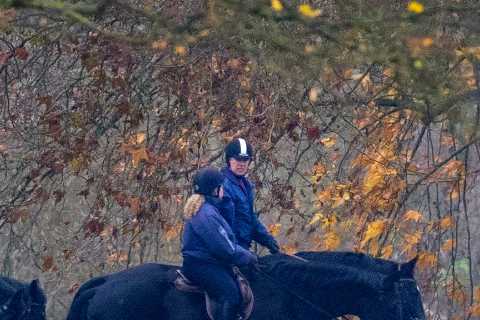 Prince Andrew seen riding through grounds of Windsor after his picture is spotted at Jeffrey..