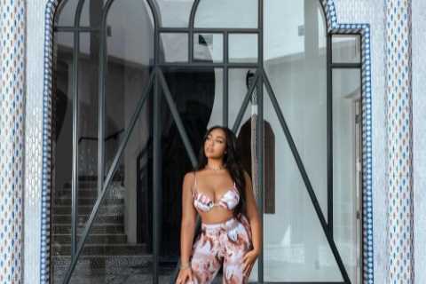 Khloe Kardashian’s nemesis Jordyn Woods almost slips out of bikini top in new photos as she stuns..