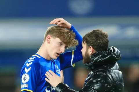 Everton stars confronted by fuming pitch invader at full-time as Rafa Benitez’s flops are smashed..