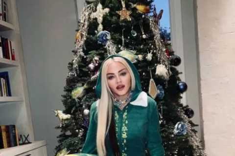 Madonna, 63, dresses up as an elf as she decorates Christmas tree with kids at LA home