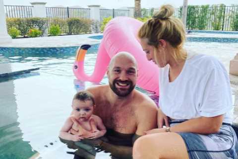 Tyson Fury tells wife Paris ‘smile mummy’ in cute family photos with baby daughter Athena during..