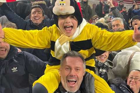 Jamie Carragher posts brilliant picture with fans from Brentford vs Watford game after raucous..