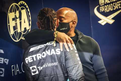 Heartwarming moment Lewis Hamilton is comforted by dad Anthony after F1 title snatched away from..