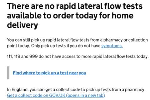 Lateral flow tests run out for second day – as major new isolation rules come in TODAY