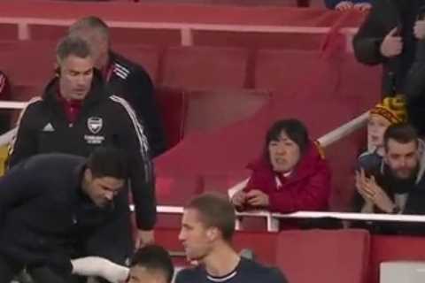 Watch fuming Arsenal boss Arteta drag Martinelli back ONTO pitch to get treatment for cramp late in ..