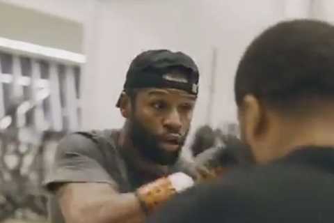 Watch Floyd Mayweather effortlessly show off speed on pads aged 44 as boxing legend rolls back the..