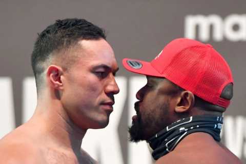 Chisora and Parker weigh-in for rematch with Kiwi almost a STONE heavier than first fight after..