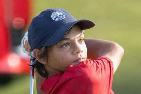Charlie Woods is just 12 but shares same iconic swing and on-course mannerisms as golf legend dad..