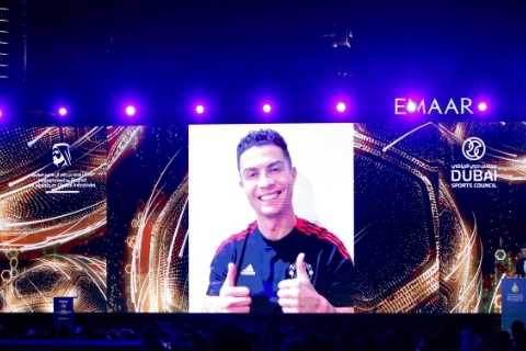 Man Utd star Cristiano Ronaldo wins Best Goal Scorer in Football History award at Dubai Globe..