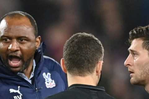 Watch fuming Crystal Palace boss Patrick Vieira get booked AFTER West Ham game for ranting at..