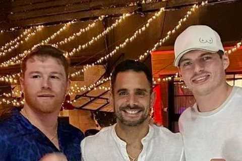 Canelo Alvarez poses for picture with Max Verstappen as boxing and F1 champions link up at party