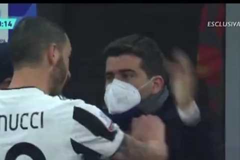 Watch Juventus hardman Leonardo Bonucci SHOVE Inter chief on touchline after Alexis Sanchez scores..