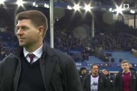 Watch ice-cold Liverpool icon Steven Gerrard stare down jeering Everton fans as Villa boss strolls..