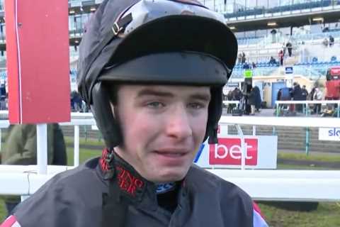 Jockey Charlie Deutsch breaks down in tears after winning race for his mate who died just hours..