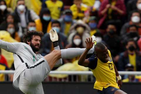 Liverpool keeper Alisson sent off twice for Brazil but both times VAR overturns red card in crazy..