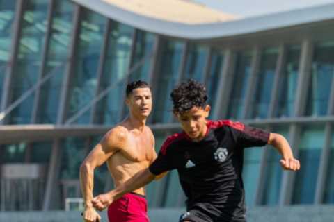 ‘Present and future’ – Topless Man Utd star Cristiano Ronaldo trains with son Cristiano Jr in Dubai