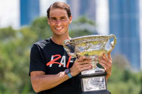 Fans in stitches at Rafa Nadal’s ‘inexplicable’ forehead tan lines as he makes history with..