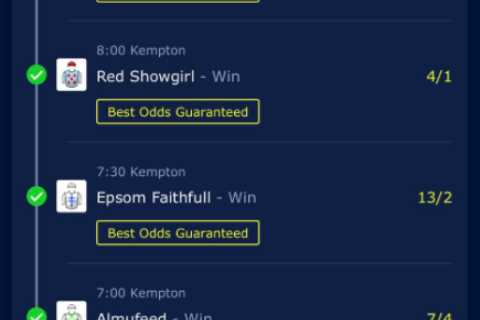 Punter turns 72p into £2,650 thanks to ‘muggy acca’ that somehow found six straight winners at..