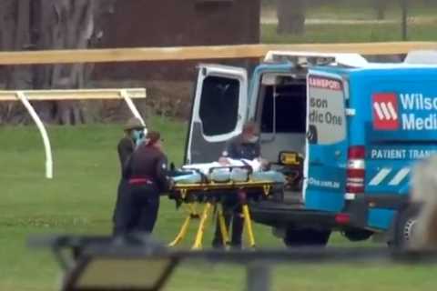 Jockey arrives in helicopter but leaves in ambulance after fall – days after cheating death in hot..