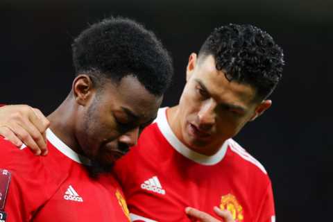 Cristiano Ronaldo consoles Anthony Elanga down Man Utd tunnel after youngster misses penalty miss..