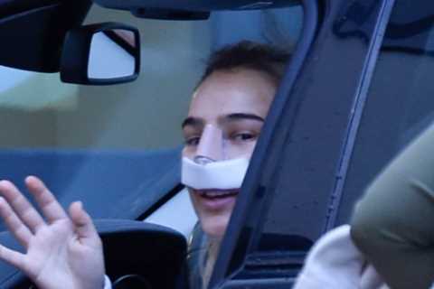 Love Island’s Lillie Haynes reveals bandaged face as she leaves hospital after nose job