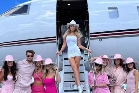 Inside Paulina Gretzky’s bachelorette party as Dustin Johnson’s fiancee sips champagne on jet to..