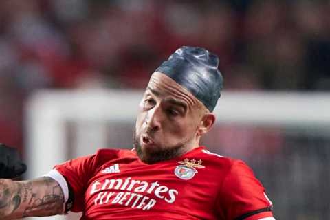 Ex-Man City star Nicolas Otamendi forced to wear SWIMMING CAP after horror clash of heads for..
