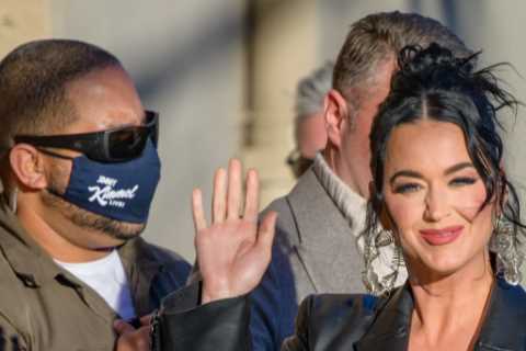 Katy Perry looks like Kim Kardashian’s TWIN in all-leather outfit and dark hair as she promotes..