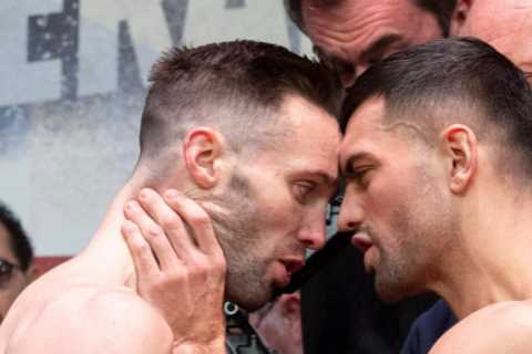 Watch as Josh Taylor and Jack Catterall are forced apart by security after grabbing each others’..