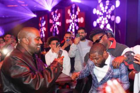 Floyd Mayweather enjoys karaoke with music star Kanye West and NFL bad boy Antonio Brown during..