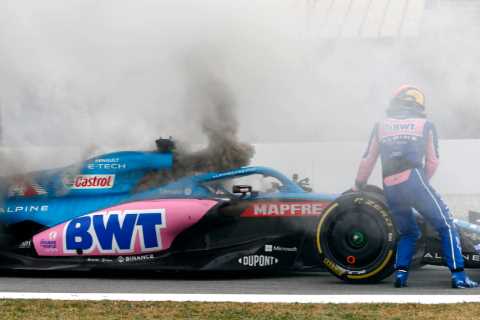 Alpine driver Fernando Alonso forced to abandon car after it goes up in smoke during F1 testing