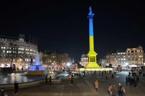 World landmarks light up in yellow and blue in tribute to brave Ukrainians