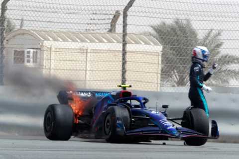 F1 star Nicholas Latifi forced to flee as his Williams car sets on FIRE at Bahrain pre-season..