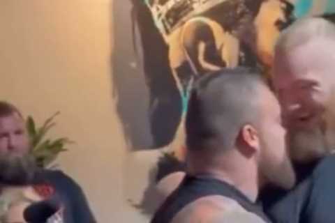 Watch Hafthor Bjornsson and Eddie Hall SPIT at each other as rivals almost come to blows ahead of..